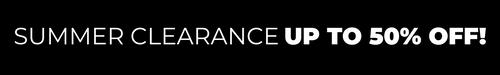 Summer clearance sale banner with text 'Up to 50% off' on a black background