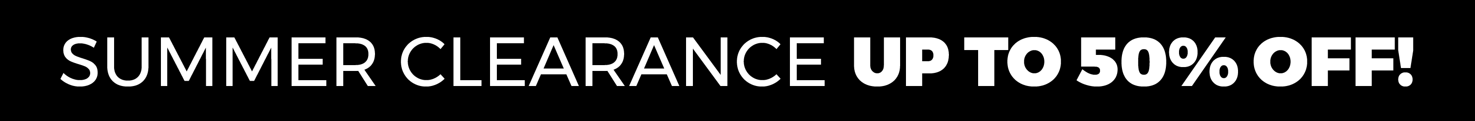 Summer clearance sale banner with text 'Up to 50% off' on a black background